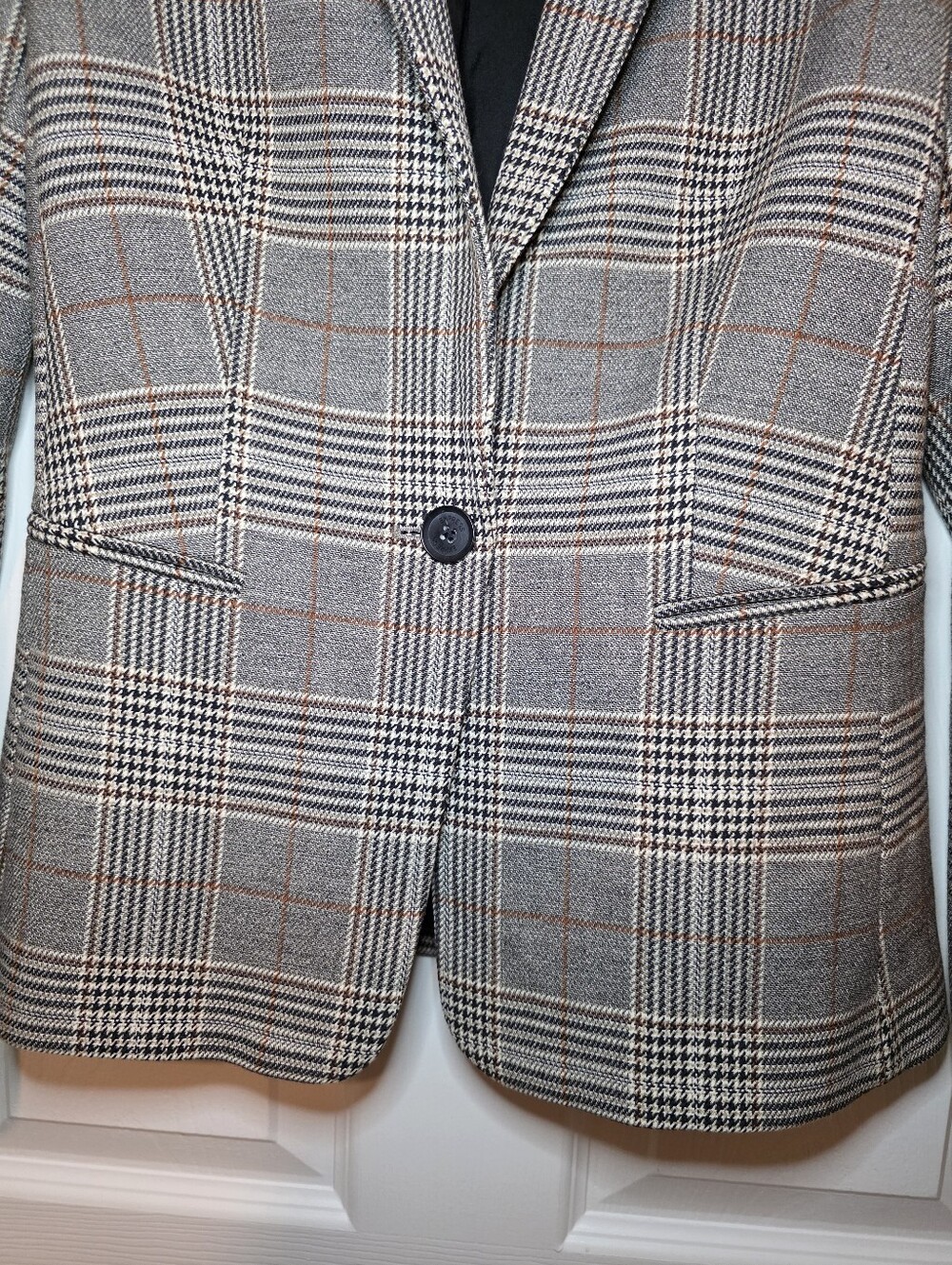 Express Blazer Womens Sz 4 Gray Plaid Check One Button Work Jacket Career - Picture 5 of 13